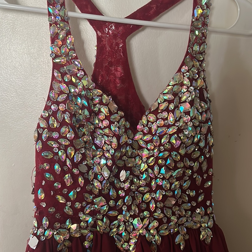 HOCO burgundy jeweled dress - Picture 2 of 5